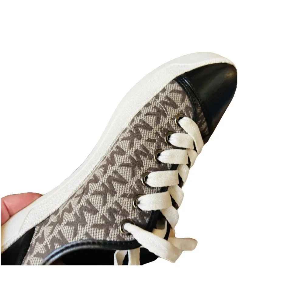 Michael Kors Logo Fashion Sneaker Black White Gray Round Toe Rubber Sole